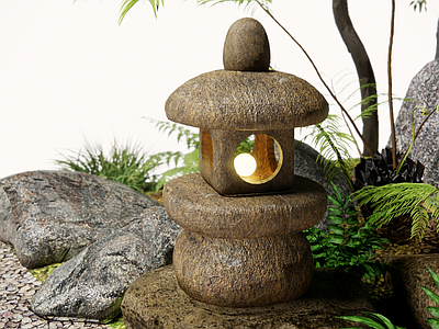 新中式日式其他景观小品 石灯笼 侘寂风庭院小品 日式庭院景观小品 庭院景观灯