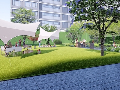 现代小区景观 居住区阳光大草坪 露营草坪 休闲活动草地 户外活动区