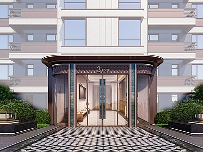 现代新中式多层住宅 现代入户大堂门厅
