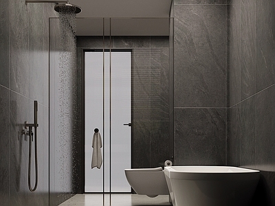 意式现代卫生间 干区卫生间 卫生间浴缸 黑白灰卫生间 干湿分离卫生间