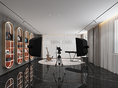 现代直播间 音乐直播间 唱歌直播 摄影设备补光灯 墙面架