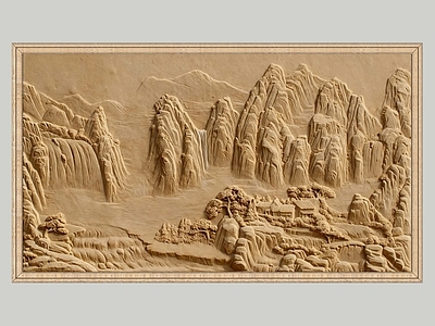 中式欧式浮雕 2D砂岩浮雕 玻璃钢浮雕 背景墙壁画 山水风景画 石雕图案贴图