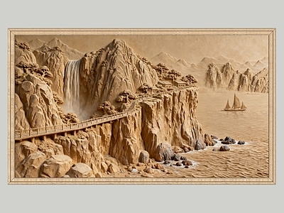 中式欧式浮雕 2D砂岩浮雕 玻璃钢浮雕 背景墙壁画 山水风景画 石雕图案贴图