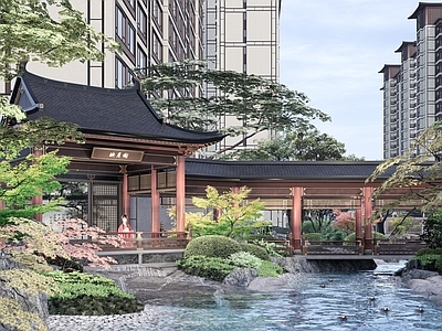 仿古建筑 中式仿古水榭连廊 中式仿古风雨亭廊 中式仿古木栏杆 施工图