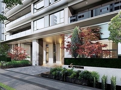 简约现代小区建筑 苏州建屋新棠玥 入户建筑景观 豪宅入户建筑门厅 单元门头 入户大堂