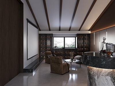 现代极简酒窖 酒室 斜屋顶 品酒室