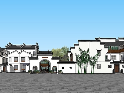 现代新中式四合院 徽派合院建筑 中式联排商业 徽派风格合院联排 徽派综合情景商业
