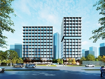 现代办公楼 双子楼 双塔楼 研发办公楼