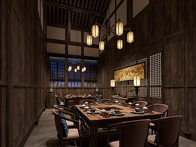 中式新中式中餐厅 中式餐厅 中式包间 包间 吊灯 中式椅子