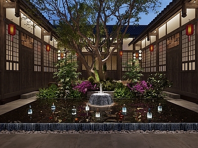 中式中餐厅 中式庭院 餐厅 中式餐厅 中式吧台