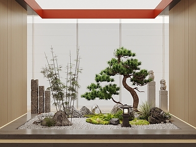 新中式室内景观 新中式景观造景 景观小品 庭院景观 松树 竹子