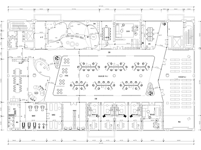 现代开放办公室 2000m²现代 办公室展厅 会议室平面布置 施工图