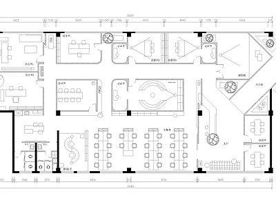 现代开放办公室 办公室 平面布置图 施工图