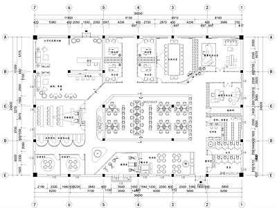 现代开放办公室 办公室平面图 施工图