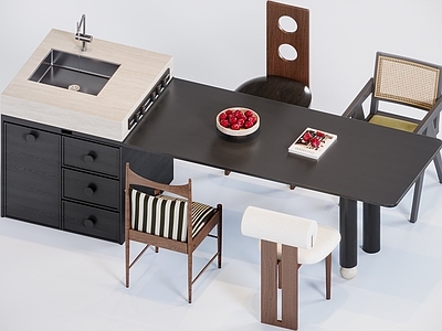 现代中古餐桌椅 岛台餐桌椅 中古风岛台餐桌