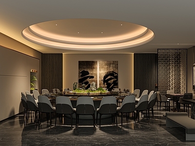 侘寂新中式中餐厅 诧寂风包厢 新中式椅子 新中式画