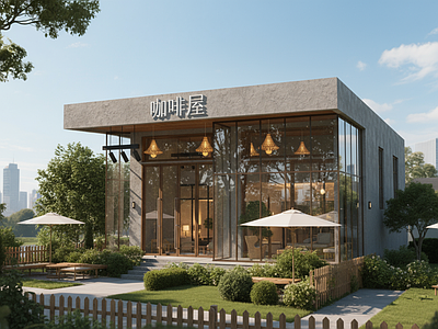 现代餐饮建筑 现代咖啡馆 现代小商业建筑 极简咖啡馆