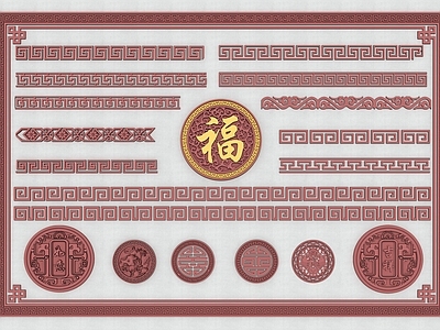 中式新中式雕花 回纹