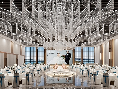 现代其他餐饮空间 宴会厅 水晶吊灯 弧形玻璃舞台