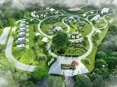 现代中式营地 露营 山地 房车 漂流