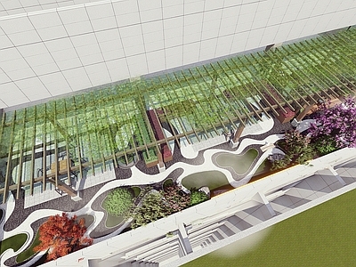 现代新中式办公园区景观 办公 校园 屋顶花园 庭院 廊架