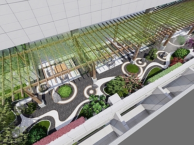 现代新中式办公园区景观 屋顶花园 办公 学校