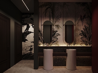 美式现代酒吧 酒馆卫生间