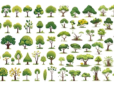 乔木 2D彩绘植物 2D卡通植物 2D插画植物 2D风格植物 2D分析图