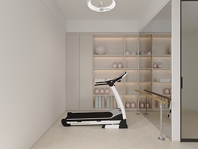 现代极简健身房 健身空间 跑步机 镜子