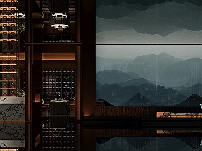轻奢禅意中餐厅 前台 酒柜 迎宾台