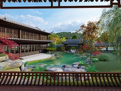 中式古建筑 传统中式园林建筑 中式景观庭院 中式廊架