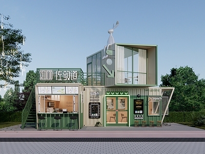 现代餐饮建筑 集装箱奶茶店 休闲咖啡厅 网红集装箱 露营打卡地 公园景观