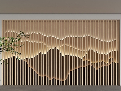 现代新中式背景墙 山水背景墙 山水格栅背景墙 流行画背景 格栅水波纹背景墙 海浪背景墙