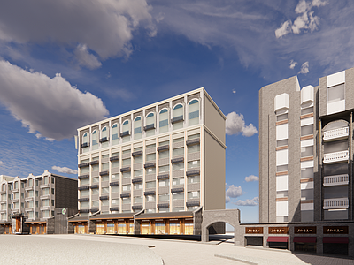 现代新中式风格建筑 城市更新 沿街商铺