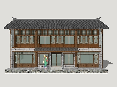 新中式乡村民房 民居建筑 乡村民居 木建筑民居