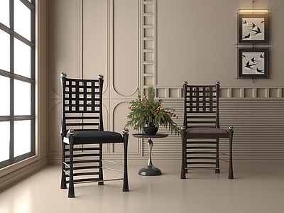 现代新中式休闲椅 皮椅 木椅