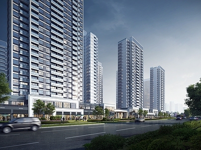 现代新中式高层住宅 住宅 商业 大门 现代 景观
