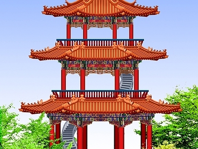 仿古建筑 仿古亭 三层八角亭 真三层八角亭 古建门头 古建大门 施工图