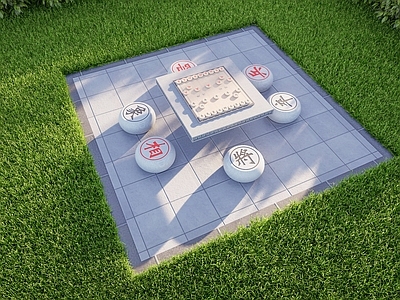 新中式中式休闲桌椅 新中式桌椅组合 中国象棋 象棋坐凳 户外景观小品 休闲