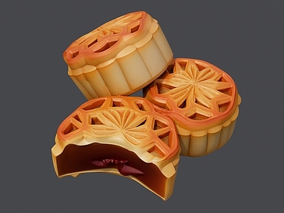 现代其他摆件 三块月饼组合