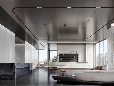 现代轻奢办公大厅 办公大堂 电梯厅 办公 接待