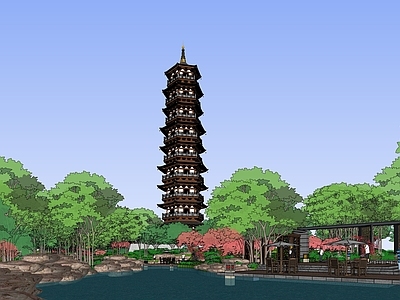 中式新中式古建筑 九重塔 寺庙宝塔 宋式宝塔