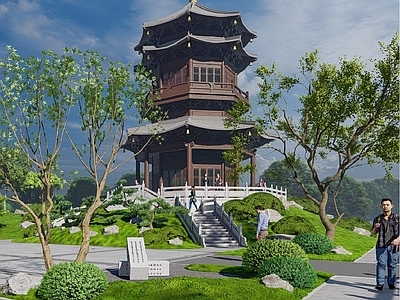 中式新中式古建筑 三重檐楼阁 中式景观阁 三层亭子 三重檐阁 重檐亭子