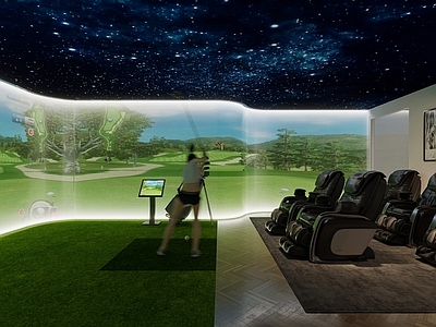 现代新中式健身房 高尔夫 室内高尔夫 小型高尔夫 影音室