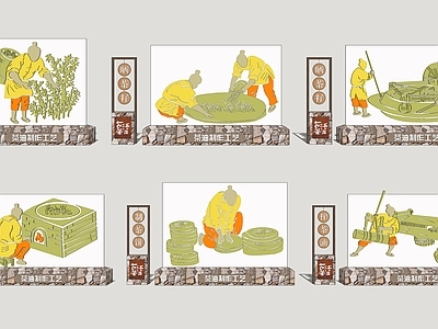 现代景墙 茶油制作小品 古法茶油小品 民俗锈板剪影 茶油制作流程 乡村景墙