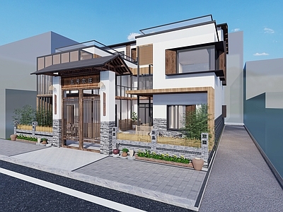 现代新中式风格建筑 民宿 乡村建筑 酒店 庭院