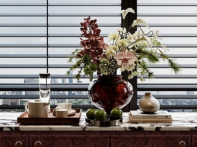 现代轻奢摆件组合 现代植物摆件组合 装饰品 陈设品 植物 托盘