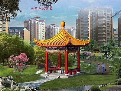 仿古建筑 仿古四角亭 单檐四角亭 牌坊 施工图