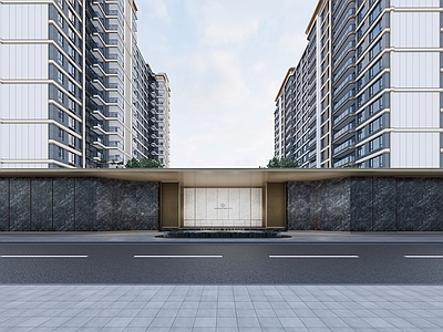 现代入口大门 主入口门楼 示范区前场 酒店式 水景 高层建筑