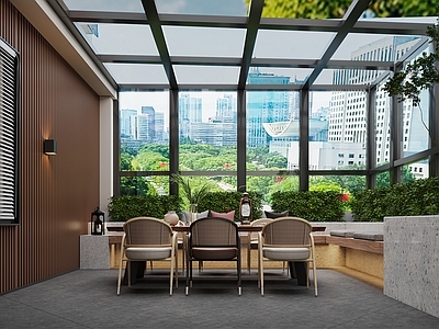现代新中式屋顶花园 庭院 阳台